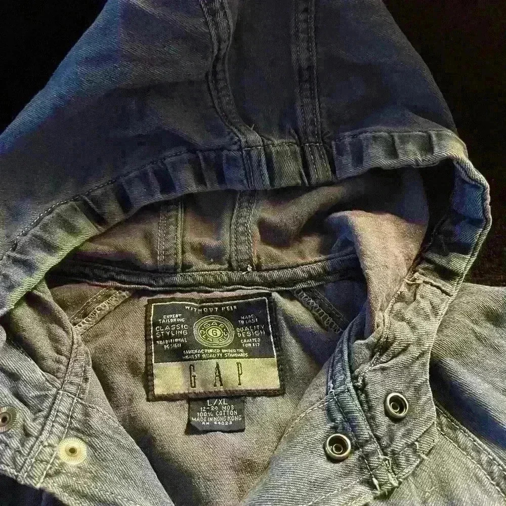 Vintage 1990’s GAP Jean Jacket with hood 12-24 months 100%Cotton - Picture 3 of 6